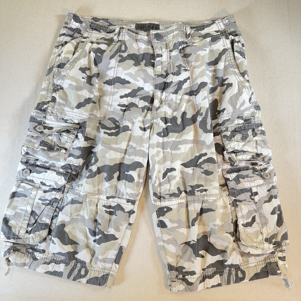 Decree Mens Cargo Shorts Size 36 Camo Gray Army Look Multi Pocket Long Shorts